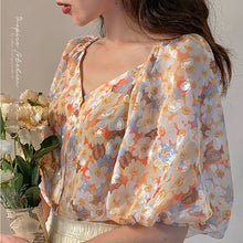 画像をギャラリービューアに読み込む, 花柄シースルーパフスリーブブラウスデートコーデトップス