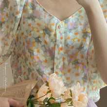 画像をギャラリービューアに読み込む, 花柄シースルーパフスリーブブラウスデートコーデトップス