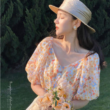 画像をギャラリービューアに読み込む, 花柄シースルーパフスリーブブラウスデートコーデトップス