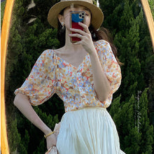画像をギャラリービューアに読み込む, 花柄シースルーパフスリーブブラウスデートコーデトップス