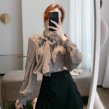 画像をギャラリービューアに読み込む, チェック柄千鳥格子ボウタイブラウス・シャツトップス