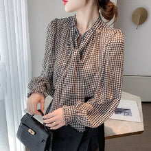 画像をギャラリービューアに読み込む, チェック柄千鳥格子ボウタイブラウス・シャツトップス