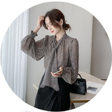 画像をギャラリービューアに読み込む, チェック柄千鳥格子ボウタイブラウス・シャツトップス