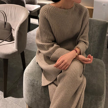 画像をギャラリービューアに読み込む, 4COLORS秋冬韓国風シンプル無地ラウンドネックセンター&合わせやすいロングパンツセットアップ