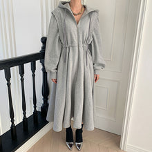 画像をギャラリービューアに読み込む, フード付きジッパー付きデートワンピース無地ワンピース
