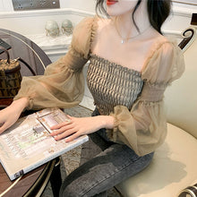 画像をギャラリービューアに読み込む, ギャザーシースルー袖2スタイルブラウストップス