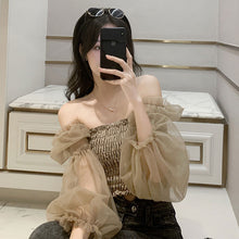 画像をギャラリービューアに読み込む, ギャザーシースルー袖2スタイルブラウストップス