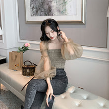 画像をギャラリービューアに読み込む, ギャザーシースルー袖2スタイルブラウストップス