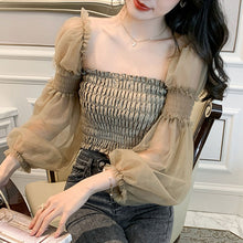 画像をギャラリービューアに読み込む, ギャザーシースルー袖2スタイルブラウストップス