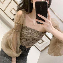 画像をギャラリービューアに読み込む, ギャザーシースルー袖2スタイルブラウストップス