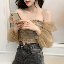 画像をギャラリービューアに読み込む, ギャザーシースルー袖2スタイルブラウストップス