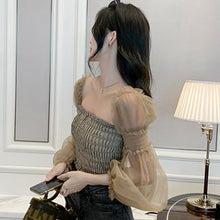 画像をギャラリービューアに読み込む, ギャザーシースルー袖2スタイルブラウストップス