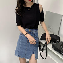 画像をギャラリービューアに読み込む, 肩開きニット無地半袖トップス