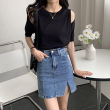 画像をギャラリービューアに読み込む, 肩開きニット無地半袖トップス