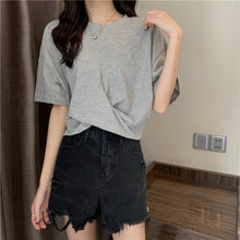 画像をギャラリービューアに読み込む, ギャザー無地半袖Tシャツシンプルコーデしやすいトップス
