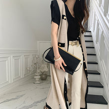 画像をギャラリービューアに読み込む, ニット2スタイル無袖ワンピースベルト付きエレガントワンピースカーディガン