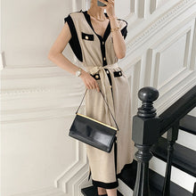 画像をギャラリービューアに読み込む, ニット2スタイル無袖ワンピースベルト付きエレガントワンピースカーディガン