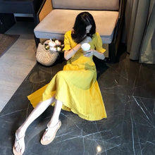 画像をギャラリービューアに読み込む, 無地パフスリーブ半袖デートワンピース