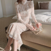 画像をギャラリービューアに読み込む, レース花柄高品質ウエストブラウス&マーメイドスカートセットアップ二次会結婚式