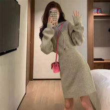 画像をギャラリービューアに読み込む, おしゃれ度アップフード付きニットワンピース