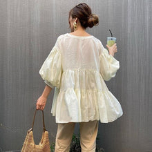 画像をギャラリービューアに読み込む, 7カラーフリル裾パフスリーブブラウストップス