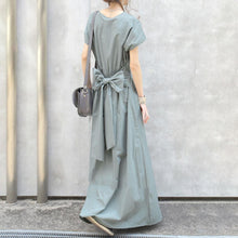 画像をギャラリービューアに読み込む, シンプルスタイルガウチョ蝶結び付き無地気質コーデしやすいロングデートワンピース