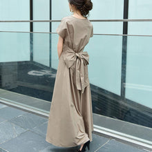 画像をギャラリービューアに読み込む, シンプルスタイルガウチョ蝶結び付き無地気質コーデしやすいロングデートワンピース