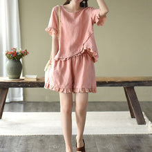 画像をギャラリービューアに読み込む, デザインスタイル不規則レース切り替えトップス&無地レース切り替え着痩せ効果ワイドレッグショーツセットアップ