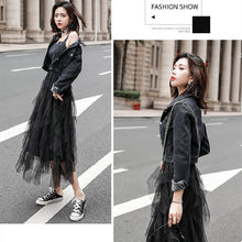 画像をギャラリービューアに読み込む, デニム切り替えメッシュサスペンダーワンピース