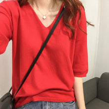 画像をギャラリービューアに読み込む, 人気沸騰ニットvネック半袖トップス