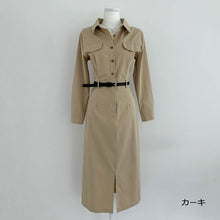 画像をギャラリービューアに読み込む, 通勤OLコーデ折ネックスリットワンピース(ベルト付き)
