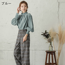 画像をギャラリービューアに読み込む, レデイースファッション無地クルーネックシフォンコーデしやすいシャツ・ブラウストップス