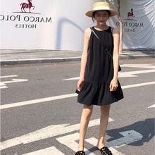 画像をギャラリービューアに読み込む, ブラック無地アームホール大人かわいいカジュアルワンピース