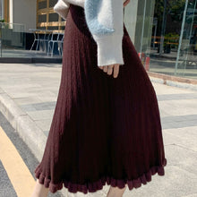 画像をギャラリービューアに読み込む, 3カラー選択韓国風ゆったり合わせやすいニットロングAラインドレープスカート