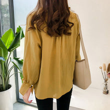 画像をギャラリービューアに読み込む, 3カラーキーネックフラウンススリーブ通勤OLコーデシャツブラウストップス