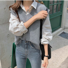 画像をギャラリービューアに読み込む, ストライプ柄ブラウス&ニットベストセットアップ