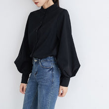 画像をギャラリービューアに読み込む, 3カラー選択無地気質長袖ランタンスリーブデザインスタイル通勤ゆったりシャツ・ブラウス