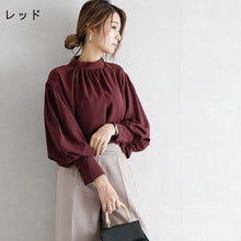 画像をギャラリービューアに読み込む, レデイースファッション無地クルーネックシフォンコーデしやすいシャツ・ブラウストップス