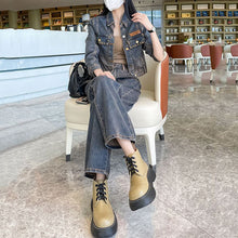 画像をギャラリービューアに読み込む, カッコよいデニムコート&ハイウエストジーンパンセットアップ
