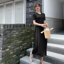 画像をギャラリービューアに読み込む, レトロデザイン感レデイースファッション無地気質着痩せ効果ロングニットワンピース