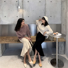 画像をギャラリービューアに読み込む, 2カラー韓国風優しい雰囲気スリムニットAラインフィッシュテイルスカート