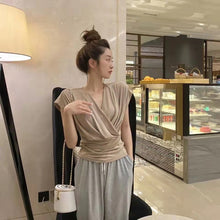 画像をギャラリービューアに読み込む, 優しい雰囲気Vネックカジュアル無袖コーデしやすいシャツ・ブラウストップス