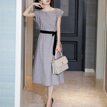 画像をギャラリービューアに読み込む, ファッションゆったり無袖気質ラウンドネックチェック柄ワンピース