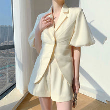 画像をギャラリービューアに読み込む, ギャザーデザインパフスリーブ半袖アウター&ショートパンツセットアップ