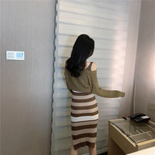 画像をギャラリービューアに読み込む, Vネックニットトップス&配色切替ノースリーブニットワンピースセットアップ