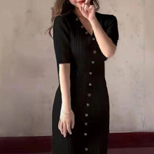 画像をギャラリービューアに読み込む, 【長袖追加】4カラー選択ニットボタン付きフリル裾エレガントワンピース