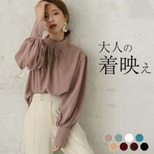 画像をギャラリービューアに読み込む, レデイースファッション無地クルーネックシフォンコーデしやすいシャツ・ブラウストップス