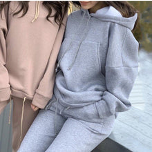 画像をギャラリービューアに読み込む, 4COLORS秋冬欧米ファッション無地フード付きパーカー&ロングパンツセットアップ