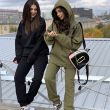 画像をギャラリービューアに読み込む, 4COLORS秋冬欧米ファッション無地フード付きパーカー&ロングパンツセットアップ