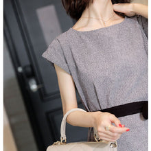 画像をギャラリービューアに読み込む, ファッションゆったり無袖気質ラウンドネックチェック柄ワンピース